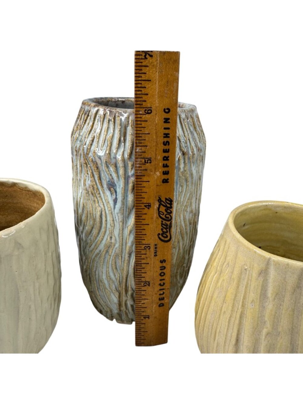Andrea Art Pottery Handcrafted Ceramic Vase Cups Textured Neutral Glaze Set Of 3 - Picture 4 of 11